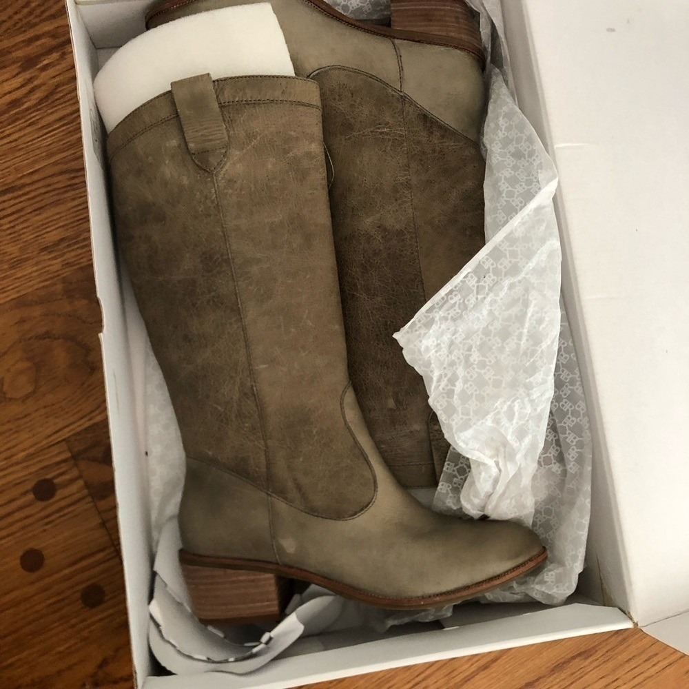 BANANA REPUBLIC NEW Womens 6 Tall Gray Leather BOOTS Riding Western NIB